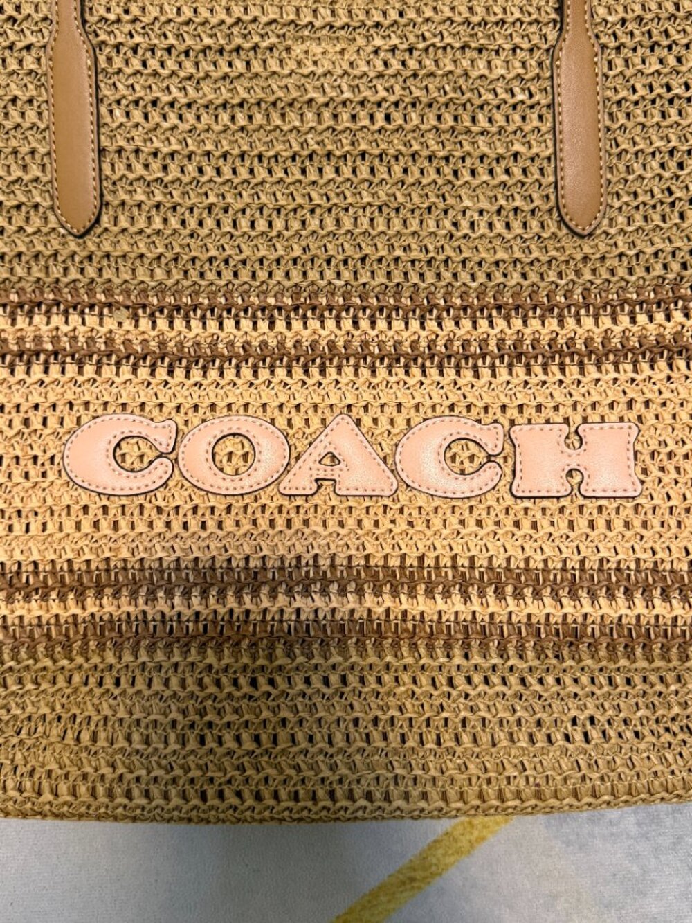 COACH Straw Tote in Tan and Brown Woven Stripe - Picture 2 of 7